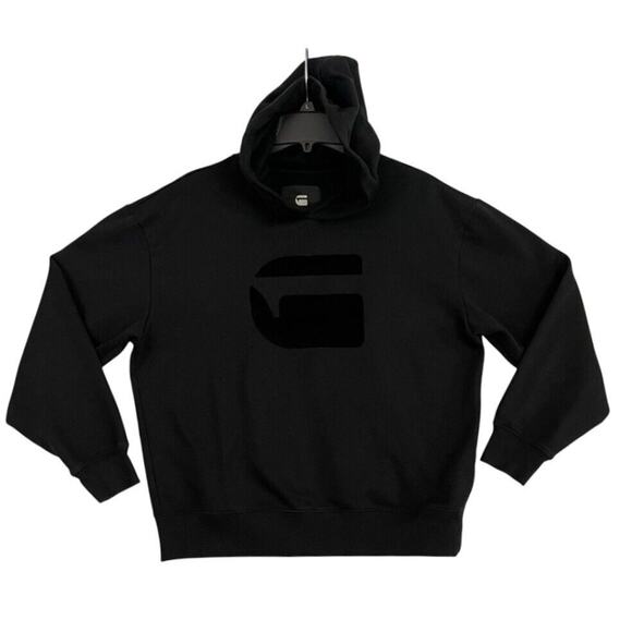 G-Star Raw Mens Hoodie L Flocked Felt Velvet Logo Hoodie Black